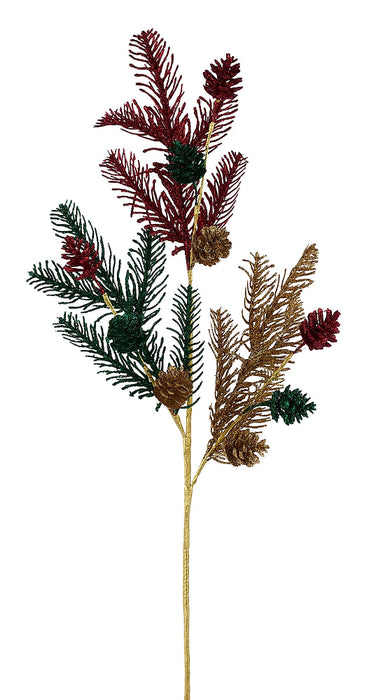 29"L Laser Glitter Pinecone/Spruce Spray Red/Emerald Green/Gold XS2592F4