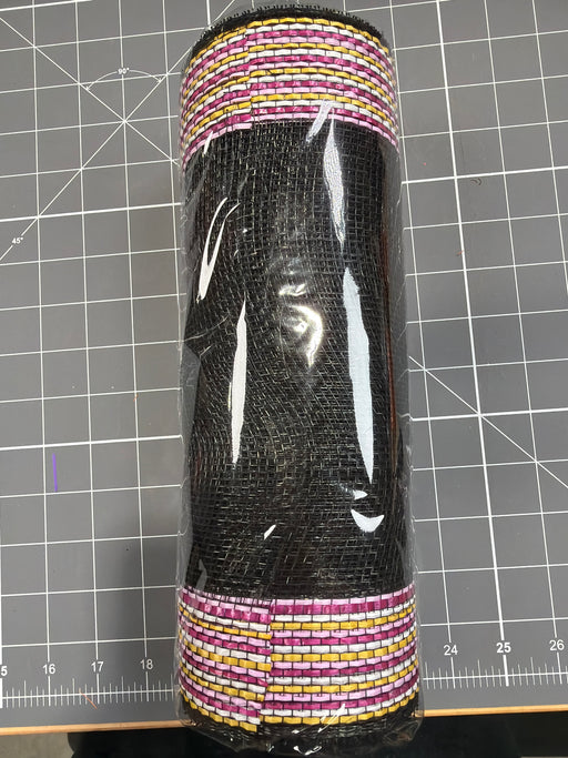 10"X10Yd Border Stripe Mesh Blk/Wht/Pink/Hot Pink/Ylw RE85062N - DecoExchange®