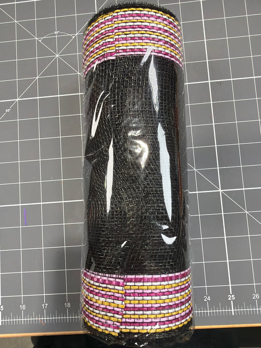 10"X10Yd Border Stripe Mesh Blk/Wht/Pink/Hot Pink/Ylw RE85062N - DecoExchange®