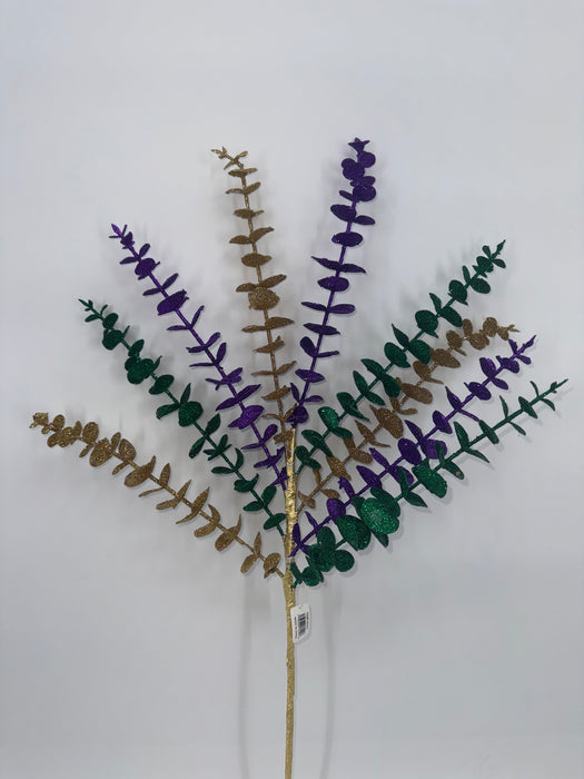27"L Glittered Eucalyptus Spray X9 Mardi Gras HG3314 - DecoExchange