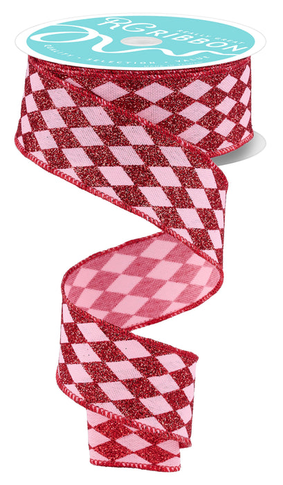 1.5"X10YD Glitter Harlequin Rose Pink/Red RGH14408F