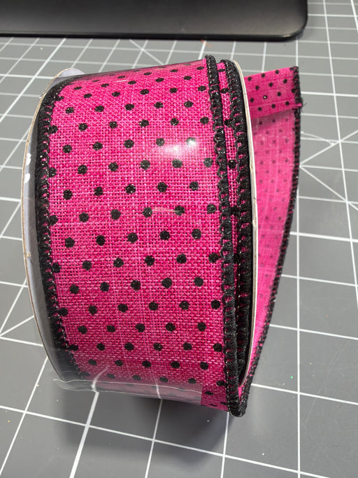 1.5"X10Yd Glitter Swiss Dots Fuchsia/Black RGH131983 - DecoExchange®