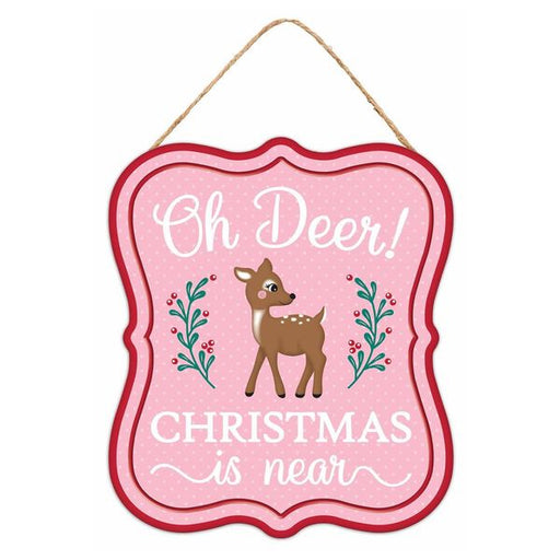 7"H x 6"L Pastel Oh Deer Embossed Sign Lt Pink/Red/Tan/Blue Grn MD0991