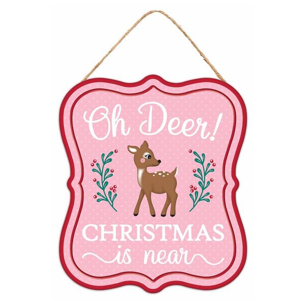 7"H x 6"L Pastel Oh Deer Embossed Sign Lt Pink/Red/Tan/Blue Grn MD0991
