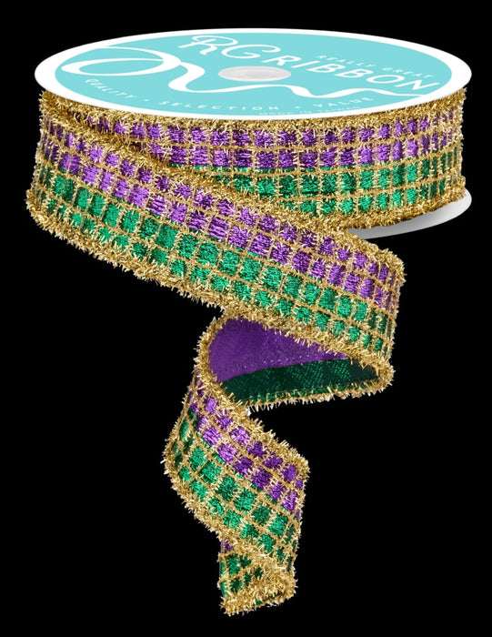 1.5 X 10Yd 2-In-1 Metallich Mesh W/ Tinsel Mardi Gras Rgc8043 Ribbon