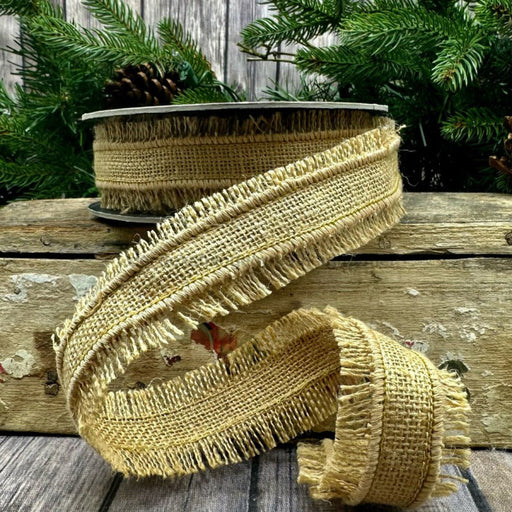 1.5 X 10Yds Fringed Burlap Natural Ribbon