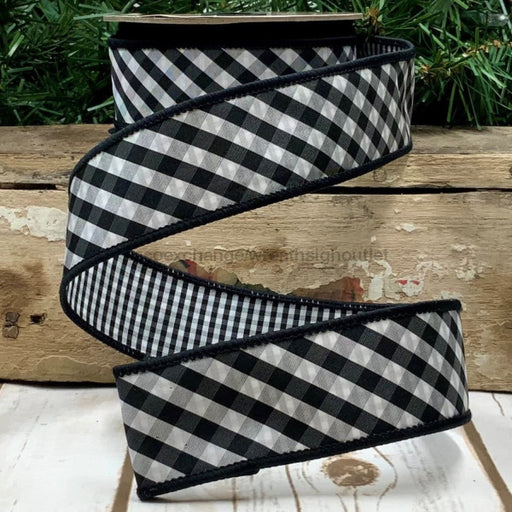 1.5” X 10Yds Taffeta Diagonal Check, Check Back, Black White 87-1026 - DecoExchange®