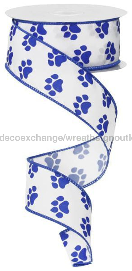 1.5"X100Ft Paw Print White/Blue RG3776WR - DecoExchange