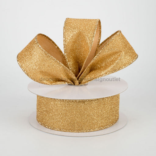 1.5"X10Y Ribbon GOLD ALL FLAT GLITTER X820609-15 - DecoExchange