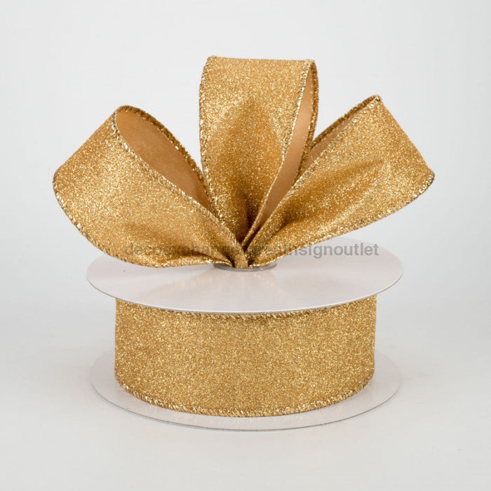 1.5"X10Y Ribbon GOLD ALL FLAT GLITTER X820609-15 - DecoExchange