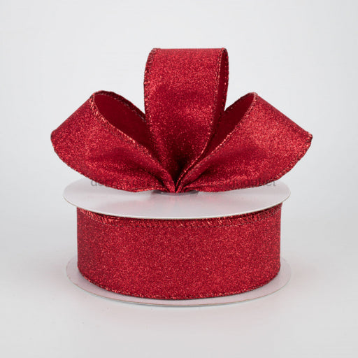 1.5"X10Y Ribbon RED ALL FLAT GLITTER X820609-12 - DecoExchange