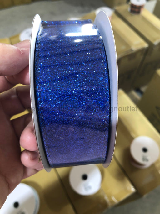 1.5"X10Y Ribbon ROYAL BLUE ALL FLAT GLITTER X820609-25 - DecoExchange