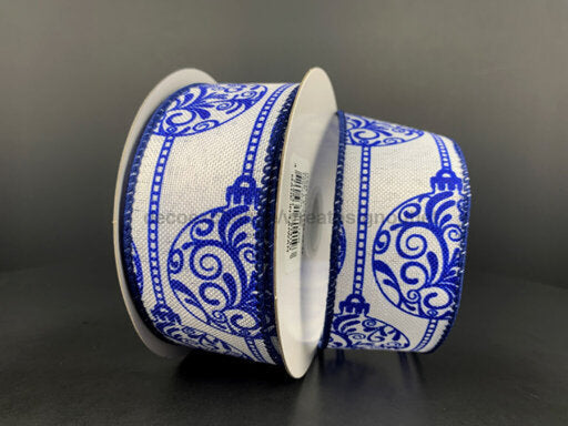 1.5’X10Y White Linen Ribbon With Royal Porcelain Ornaments (Product Code: 71339-09-25)