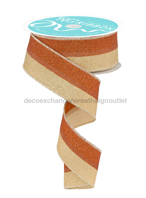 1.5’’X10Yd 2-In-1 Fine Glitter/Royal Light Gold/Pumpkin Rgc8117X9 Ribbon