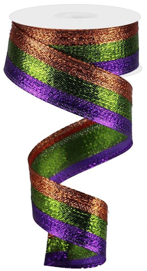 1.5"X10Yd 3-In-1 Metallic Ribbon Purple/Lime Green/Copper RG01402A1 - DecoExchange