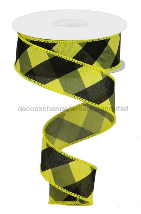 1.5’’X10Yd Bold Check On Royal Yellow/Black/Grey Rga112829 Ribbon