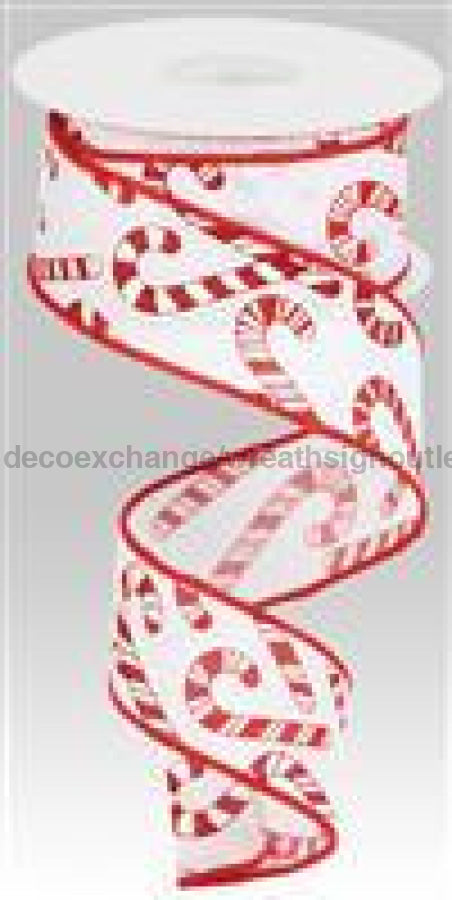 1.5"X10Yd Candy Canes On Faux Royal White/Red RGC143827 - DecoExchange