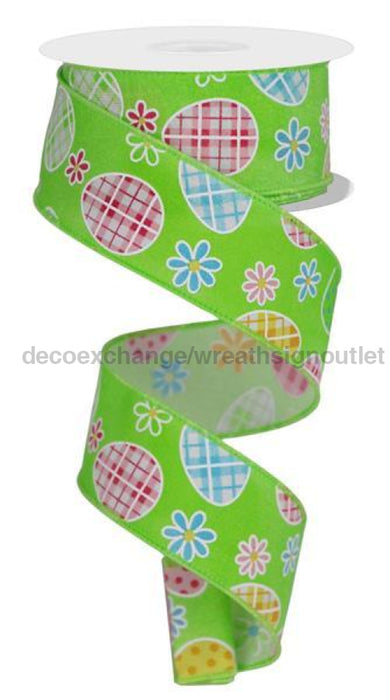 1.5X10Yd Check Plaid Egg/Daisy On Pg Grn/Blu/Lime/Pnk/Gld/Ylw Rge1405A4 Ribbon