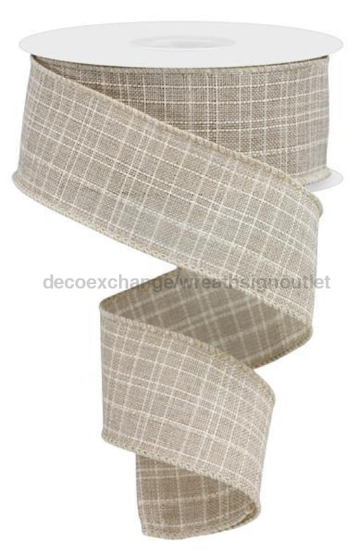 1.5"X10Yd Check Royal Burlap Beige RGE120901 - DecoExchange