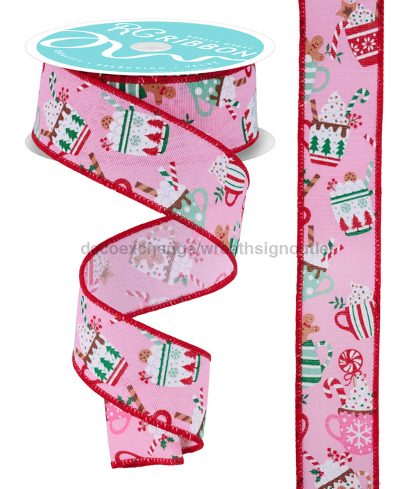 1.5’’X10Yd Christmas Hot Cocoa Mugs Light Pink/Multi RGF196015 Ribbon