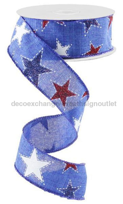 1.5"X10Yd Dashed Glitter Star On Royal Royal Blue/Red/White/Navy RG0165725 - DecoExchange