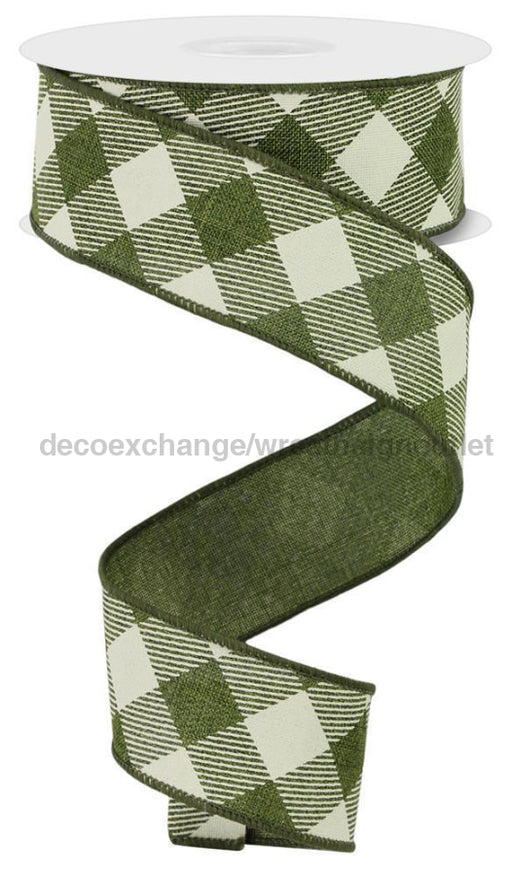 1.5’’X10Yd Diagonal Check On Royal Moss Green/Ivory RGA127352 Ribbon