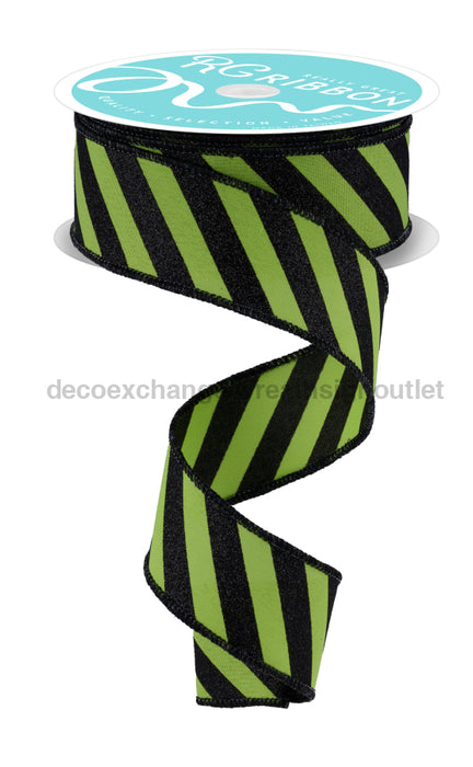 1.5’’X10Yd Diagonal Glitter Stripe Lime/Black RGF194233 Ribbon