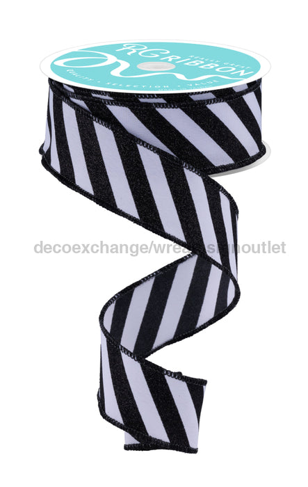 1.5’’X10Yd Diagonal Glitter Stripe White/Black RGF194227 Ribbon