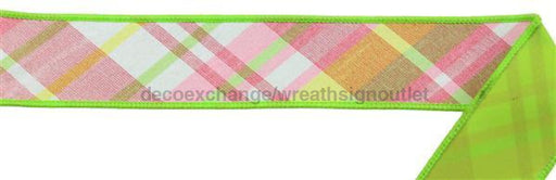 1.5"X10Yd Diagonal Plaid/Pg Fused Back Sprng Grn/Lt Pnk/Yllw RGX0050RY - DecoExchange