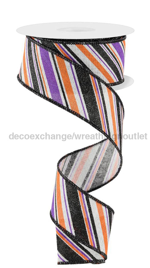 1.5’X10Yd Diagonal Stripe Lt Grey/Prpl/Orng/Black Rge182410 Ribbon