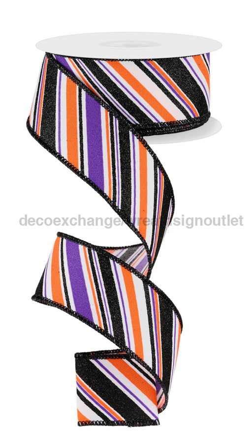 1.5’X10Yd Diagonal Stripe White/Purple/Orange/Black Rge182489 Ribbon