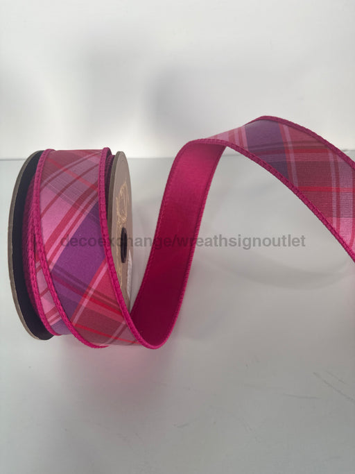 1.5’’X10Yd Dupion Raspberry Swirl Diagonal Plaid Pink/Purple Ribbon