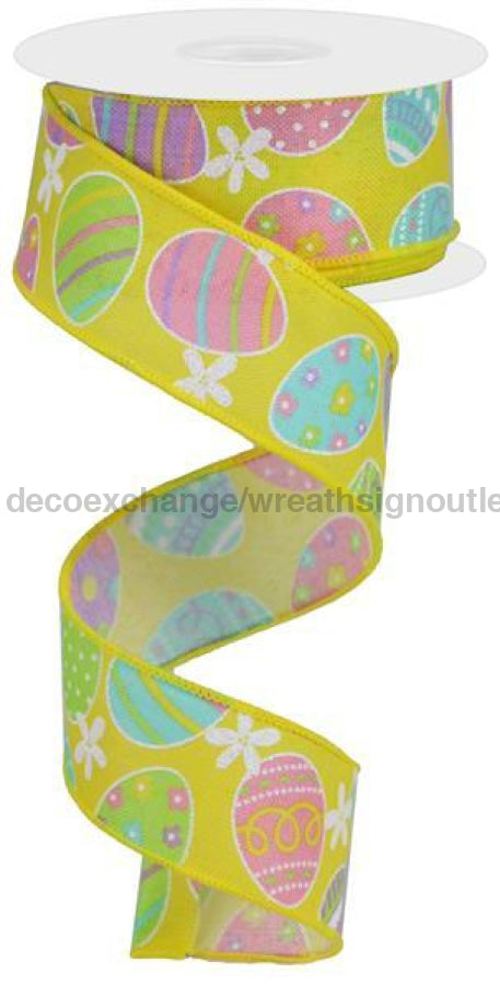 1.5"X10Yd Easter Eggs On Royal Soft Yllw/Lt Pink/Grn/Lav RGA1656AK - DecoExchange