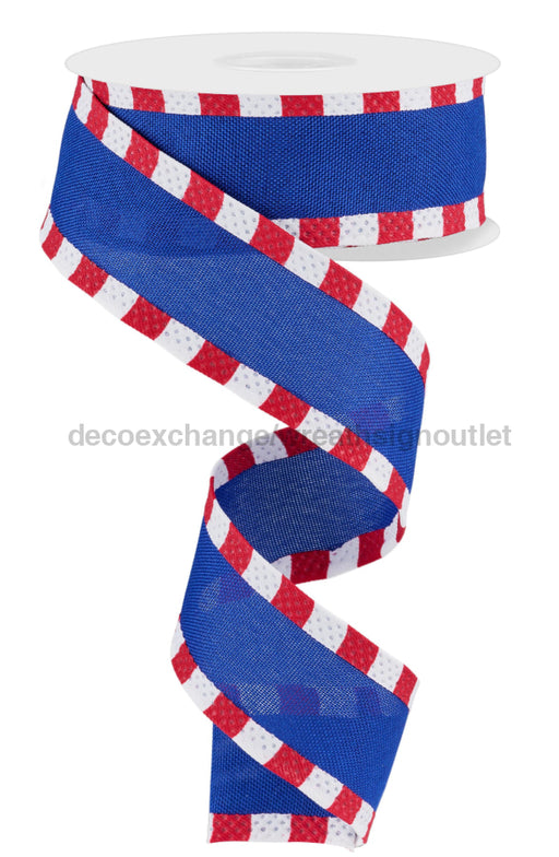 1.5’’X10Yd Faux Royal Burlap/Stripe Blue/Red/White Rgc8134A1 Ribbon