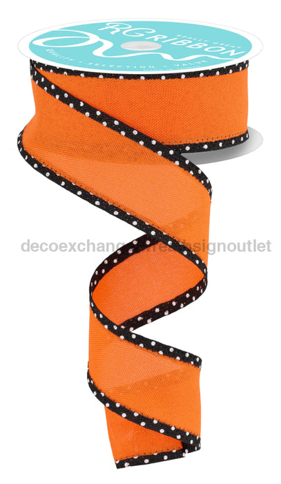 1.5’’X10Yd Faux Royal W/Swiss Dot Edge Orange/Black/White Rgc822720 Ribbon