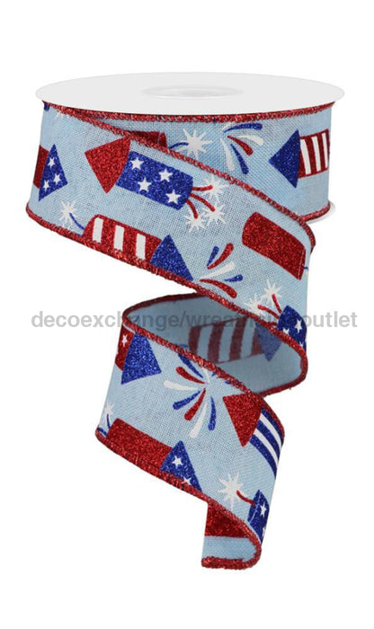 1.5’’X10Yd Firecrackers Pale Blue/Red/White/Blue RGE119914 Ribbon