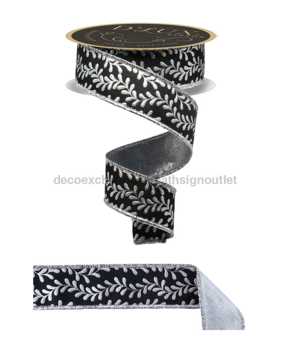 1.5’’X10Yd Foil Leaf Garland/Fused Black/Silver LX314102 Ribbon