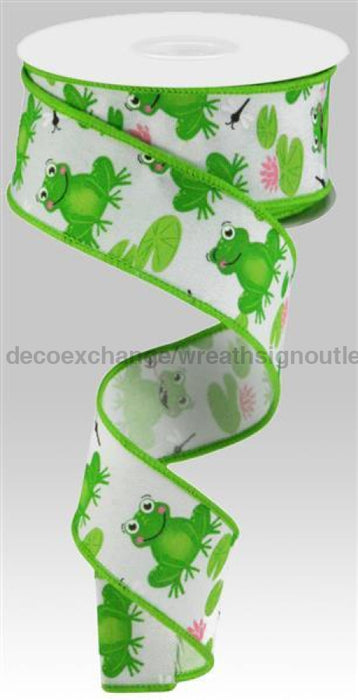 1.5X10Yd Frogs On Faux Royal White/Green/Pink Rgc120827 Ribbon