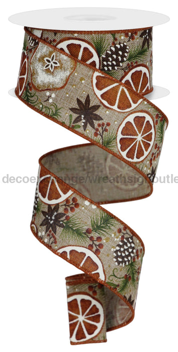1.5"X10Yd Fruit Slice/Pine Cones/Royal Light Beige/Multi RGE1383 - DecoExchange