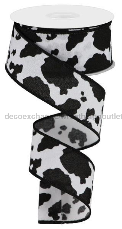 1.5"X10Yd Fuzzy Cow Print White/Black RGB137602 - DecoExchange