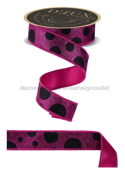 1.5’’X10Yd Giant Multi Polka Dots/Fused Black/Pink LX323511 Ribbon