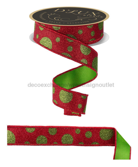 1.5’’X10Yd Giant Multi Polka Dots/Fused Red/Lime/Fresh Green LX323524 Ribbon