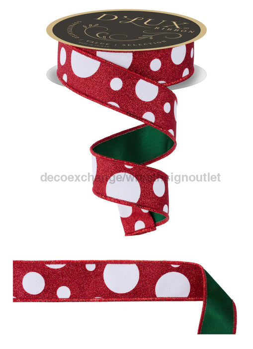 1.5’’X10Yd Giant Multi Polka Dots/Fused White/Red/Emerald LX323867 Ribbon
