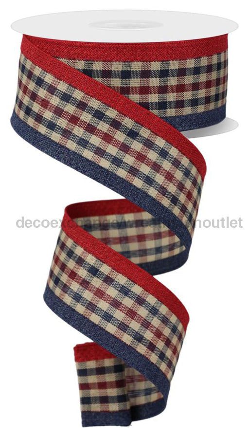 1.5’X10Yd Gingham/Royal Navy/Burgundy/Beige Rga80342E Ribbon