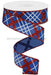 1.5’’X10Yd Glitter Diagonal Plaid/Royal Royal Blue/Red/White RGA124725 Ribbon