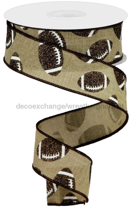 1.5’’X10Yd Glitter Football On Royal Lt Beige/White/Chocolate RGA117301 Ribbon