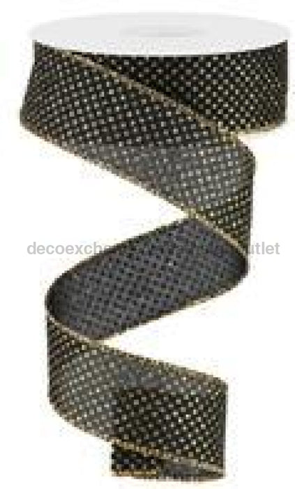 1.5"X10Yd Glitter Micro Dot On Royal Black/Light Gold RGA1731RF - DecoExchange
