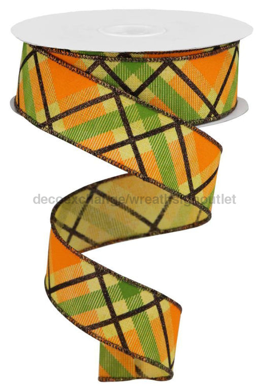 1.5"X10Yd Glitter Plaid On Royal Mustard/Brown/Orange/Moss RGA1201M5 - DecoExchange