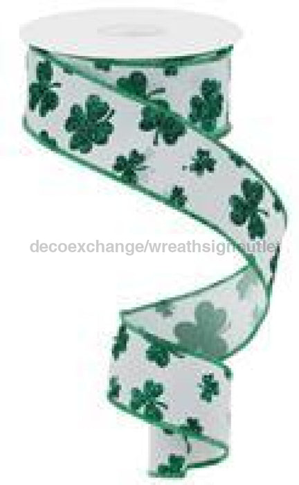 1.5"X10Yd Glitter Shamrocks White/Kelly Green RGE112227 - DecoExchange