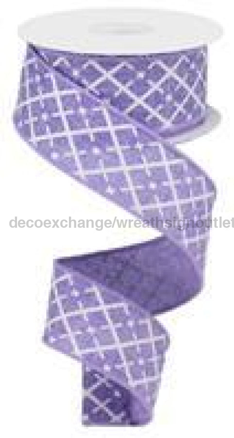 1.5"X10YD GLITTERED ARGYLE ON ROYAL Lavender/White/Silver Ribbon RG0190113 - DecoExchange
